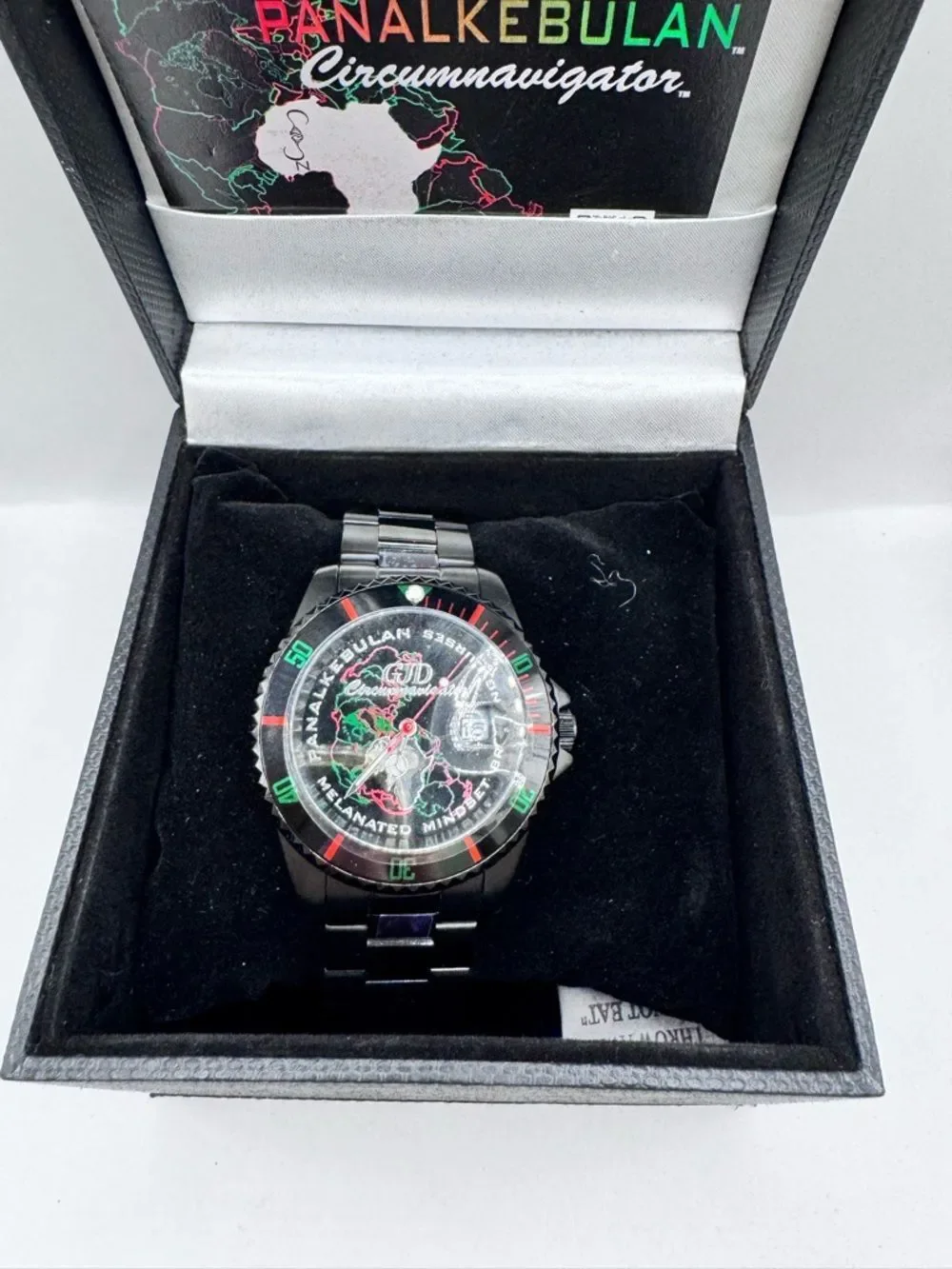 Pan-Alkebulan Circumnavigator Watch Melanated Mindset Black Stainless Steel Box